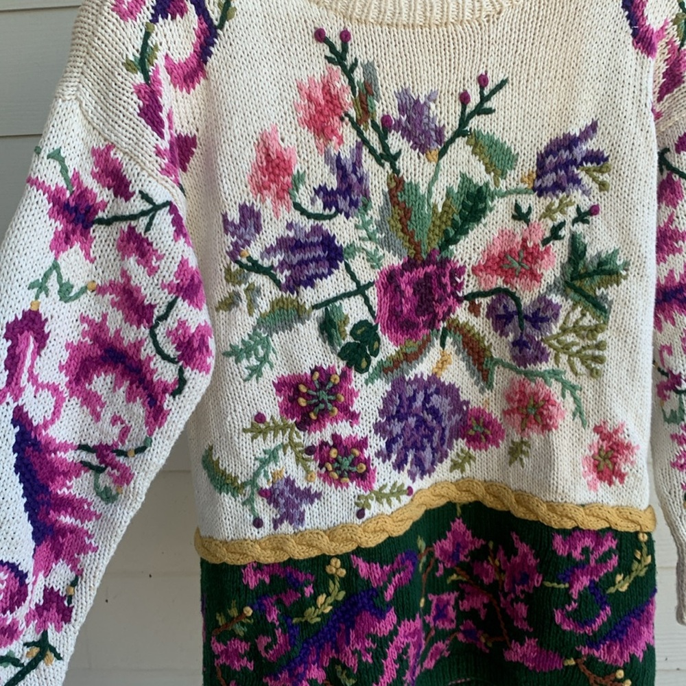 Vintage Jennifer reed handknit floral cottagecore coastal grandma sweater small - Picture 3 of 10